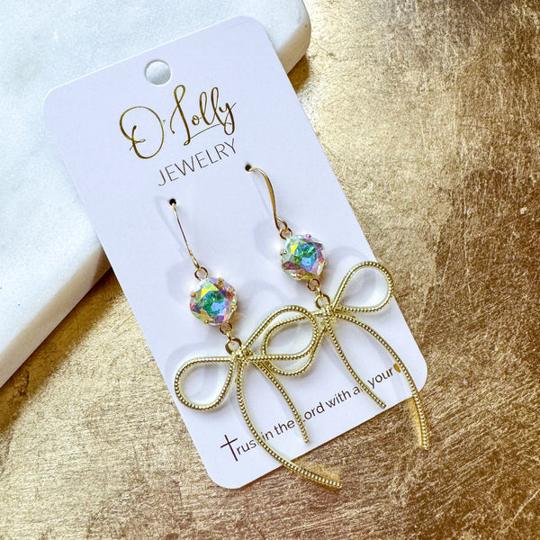 O’Lolly “Bow” Earrings - AB Stone w/Gold Bow