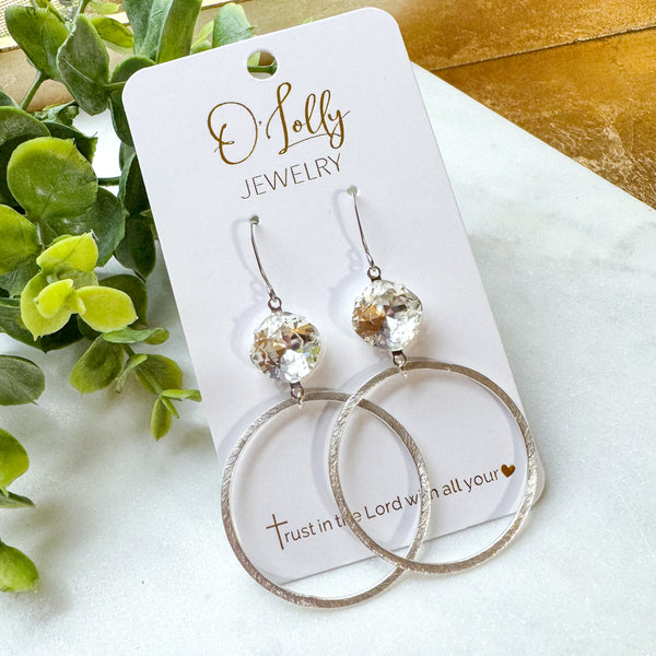 O’Lolly “Josie” Earrings - Clear Stone w/Silver Hoop