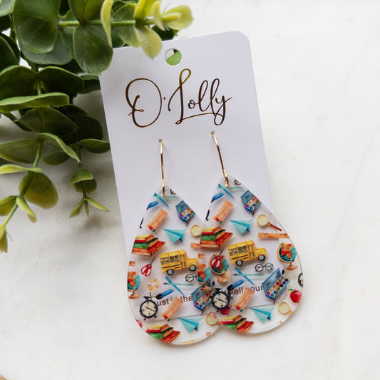 Acrylic School Teardrop Earrings - Teacher Appreciation