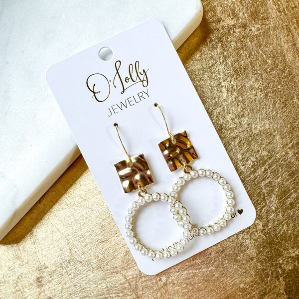 O’Lolly “Penny” Earrings- Pearl Hoop with Gold Connector.