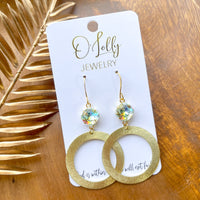 O’Lolly “Adaline” Earrings- Aqua Stone w/Gold Brush Hoop