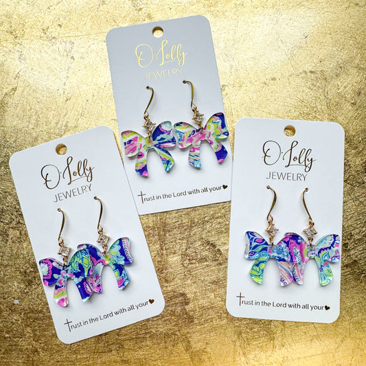 O’Lolly “Lilly” Earrings- CZ w/Acrylic Bow