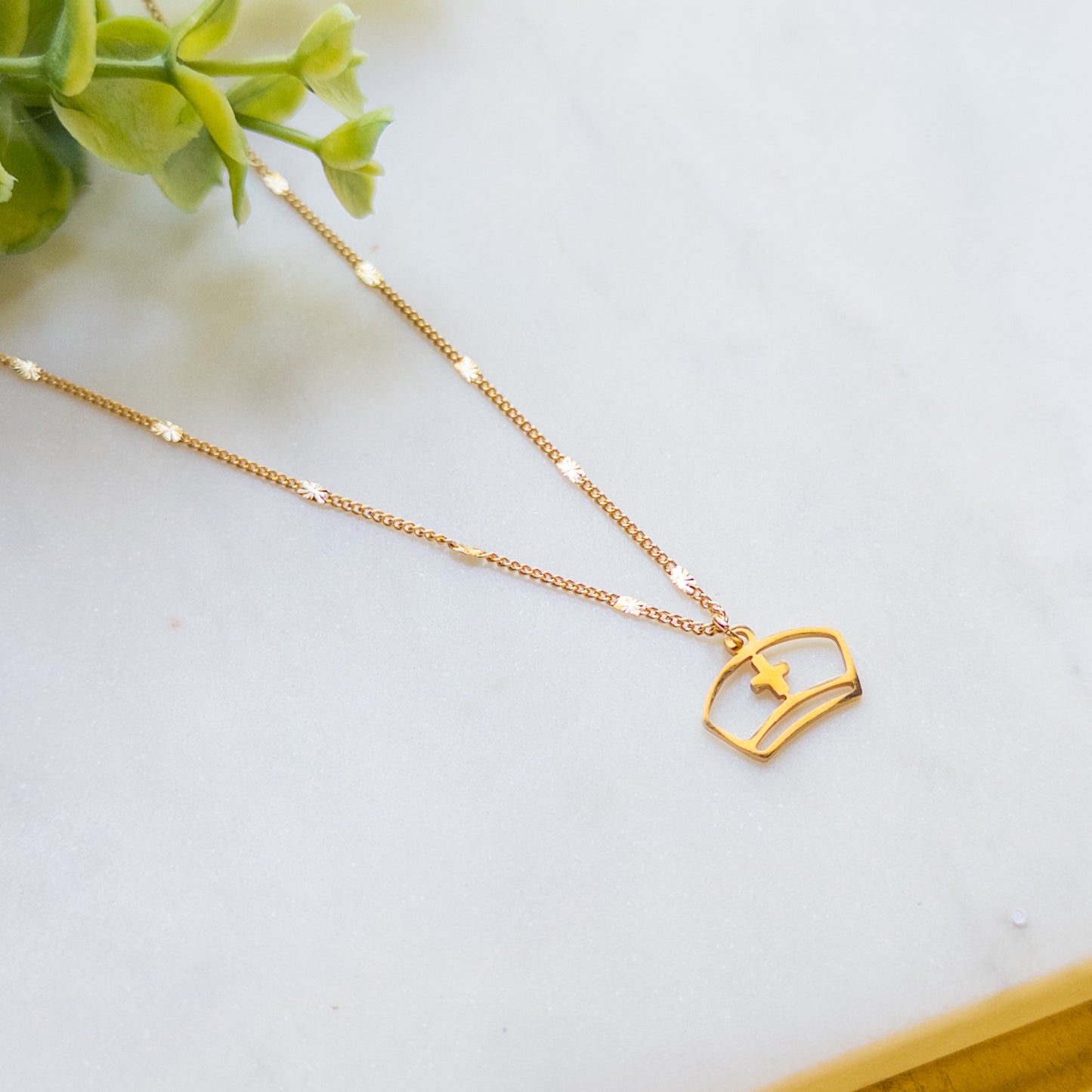 18K Gold Plated Chain Nurse Hat Pendant Necklace