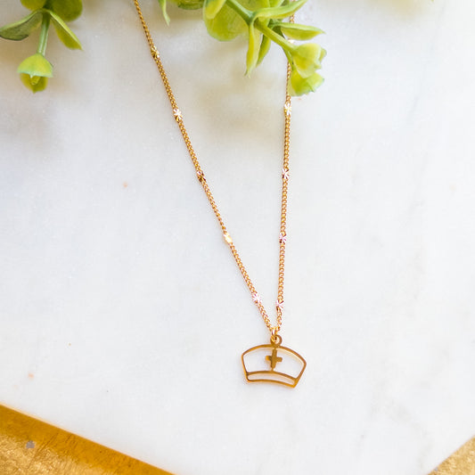 18K Gold Plated Chain Nurse Hat Pendant Necklace