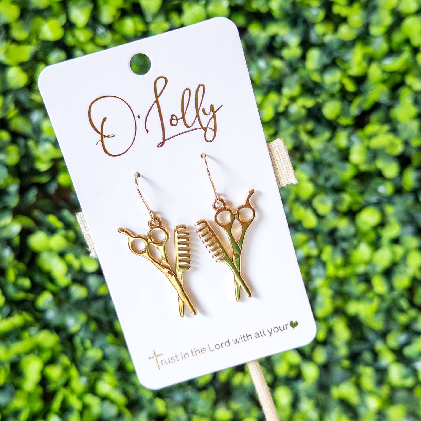 Gold Stylist Scissors & Comb Dangle Earrings