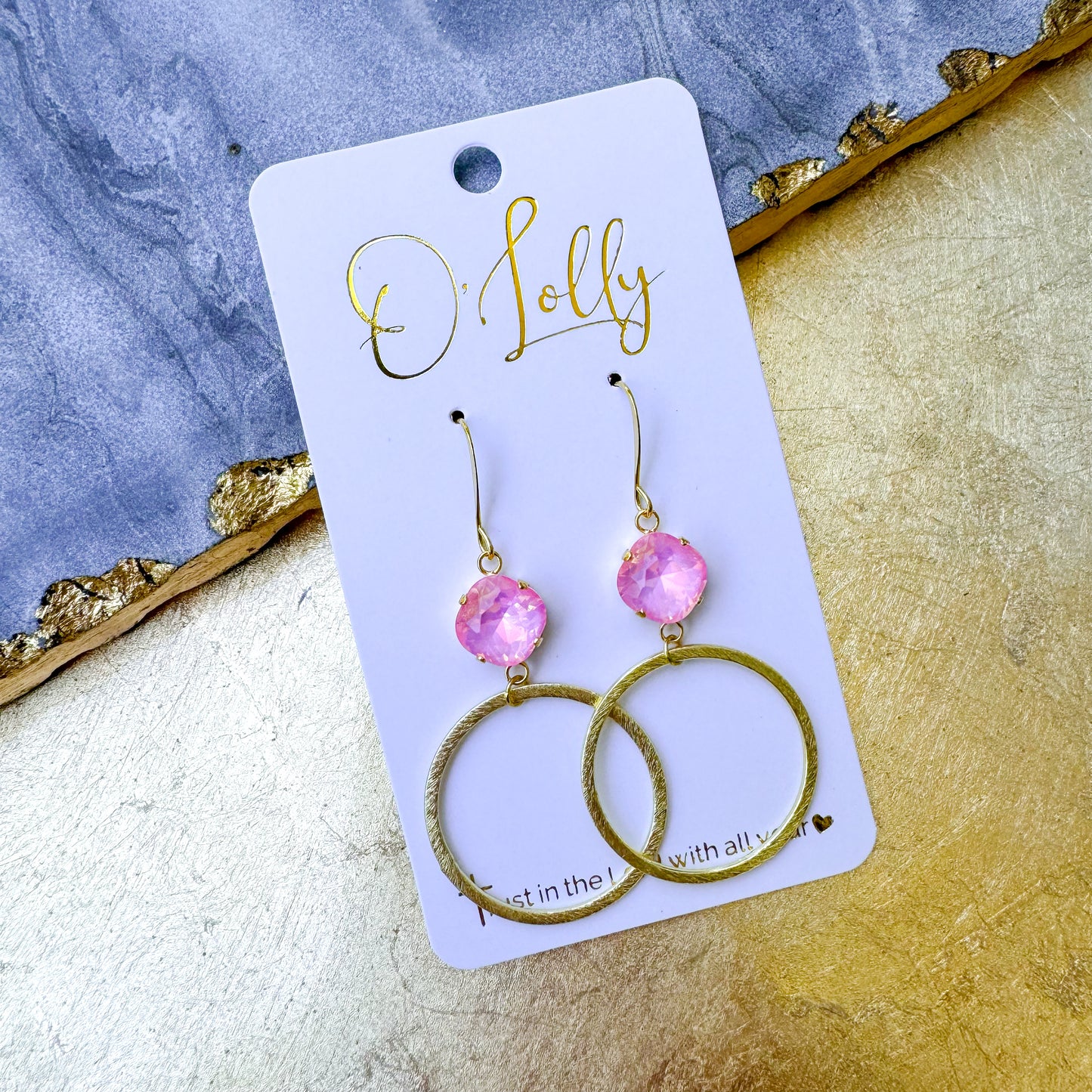 O’Lolly “Madeline” Earrings- Crystal Stone w/Gold Hoop