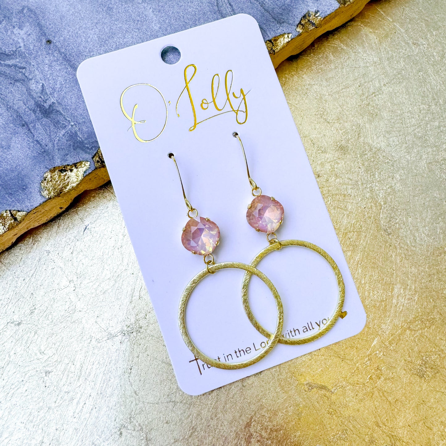 O’Lolly “Madeline” Earrings- Crystal Stone w/Gold Hoop