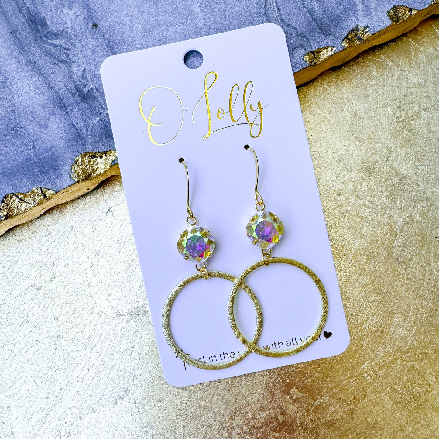 O’Lolly “Madeline” Earrings- Crystal Stone w/Gold Hoop