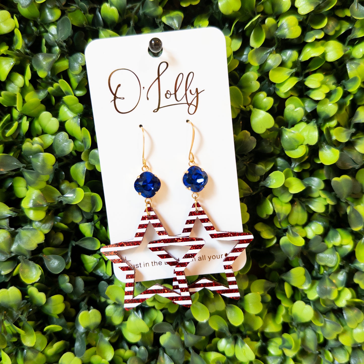 Acrylic Striped Red Star w/Blue Stone