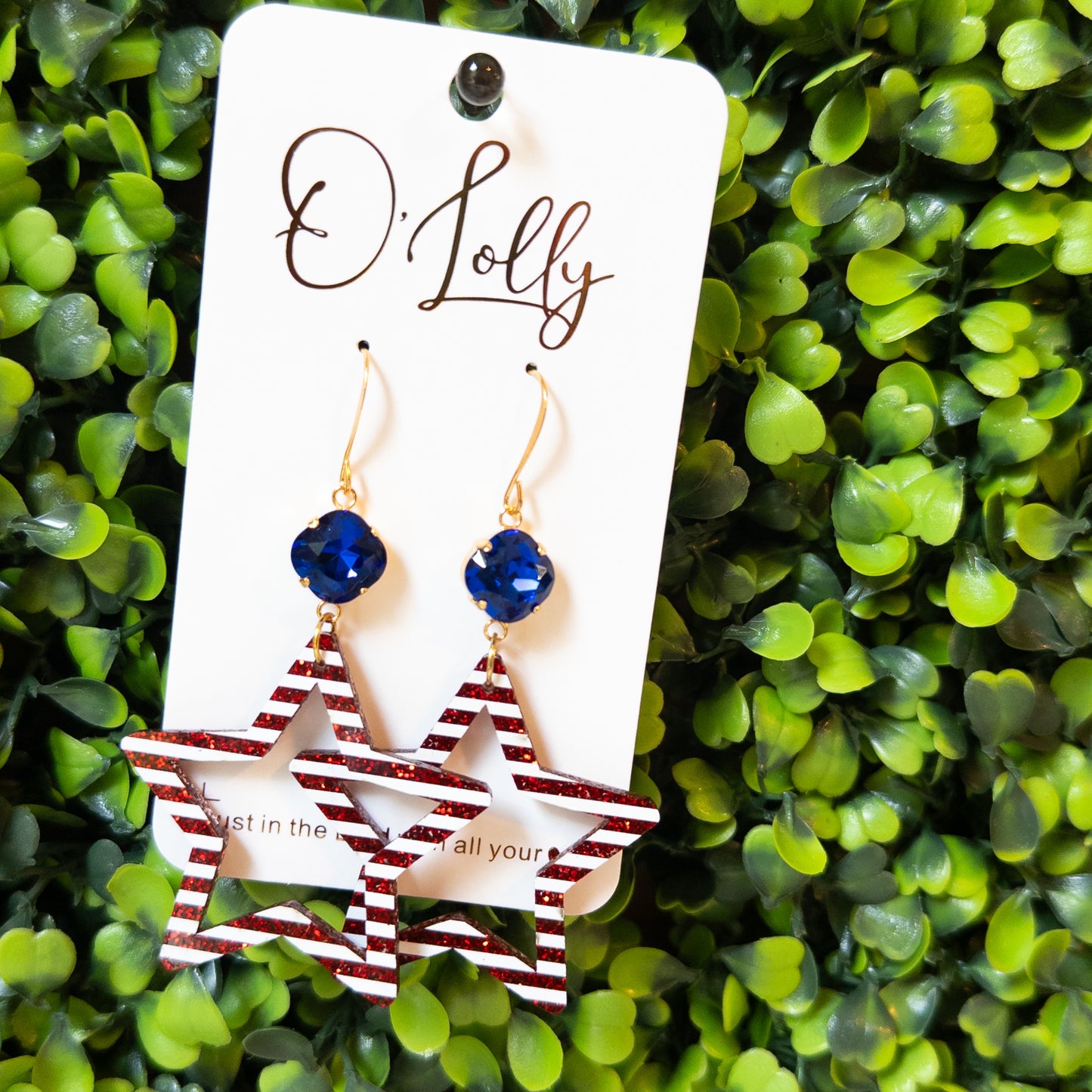 Acrylic Striped Red Star w/Blue Stone