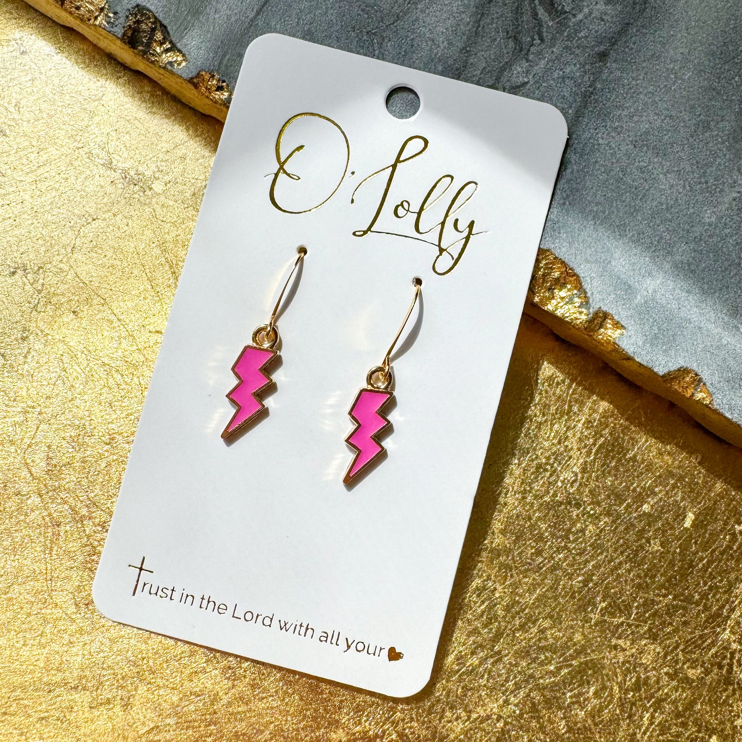 O’Lolly Mini Pink Bolt Earrings