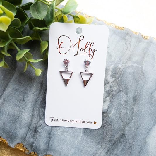 Silver Clear Stud w/Triangle Charm (SALE)