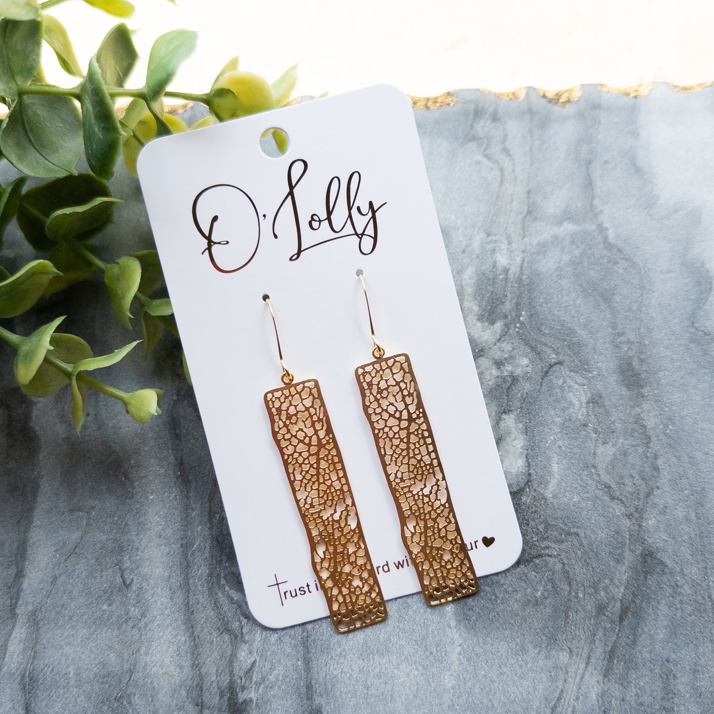 Gold Textured Open Bar Earrings