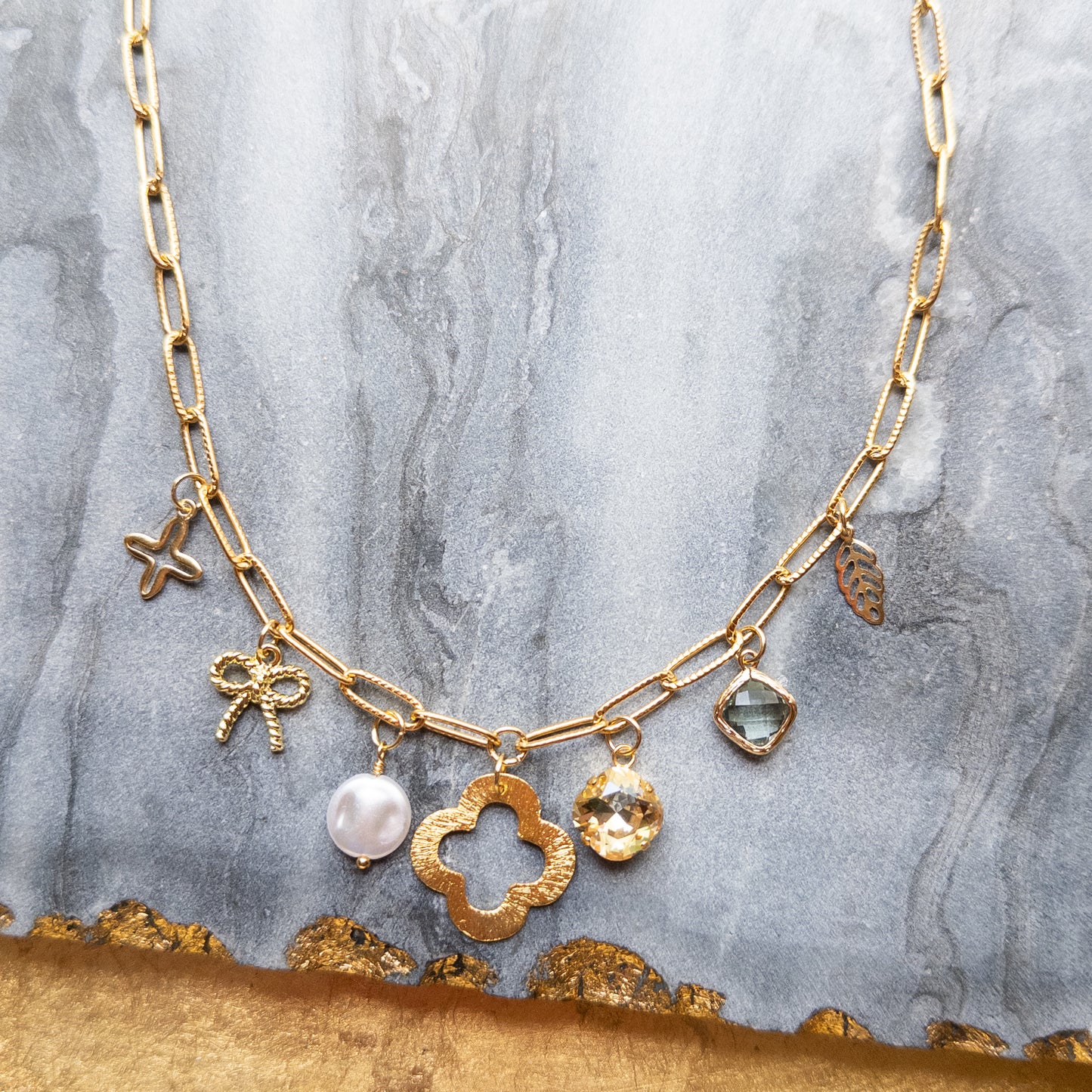 Gold Quatrefoil Charm Necklace