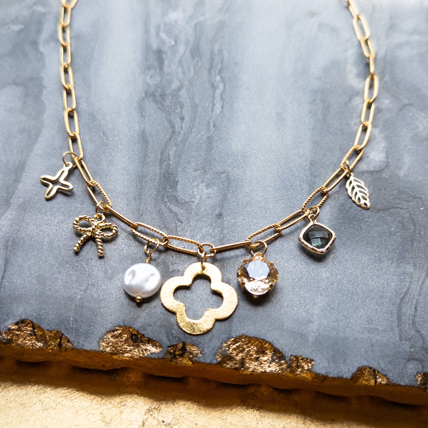 Gold Quatrefoil Charm Necklace