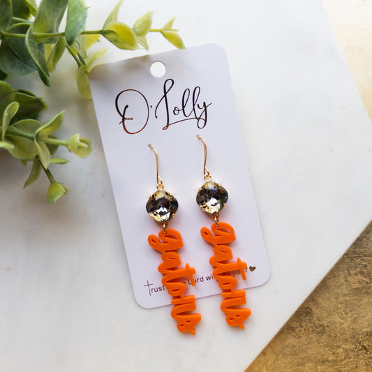 Orange Acrylic Gators Earrings w/Charcoal Stone