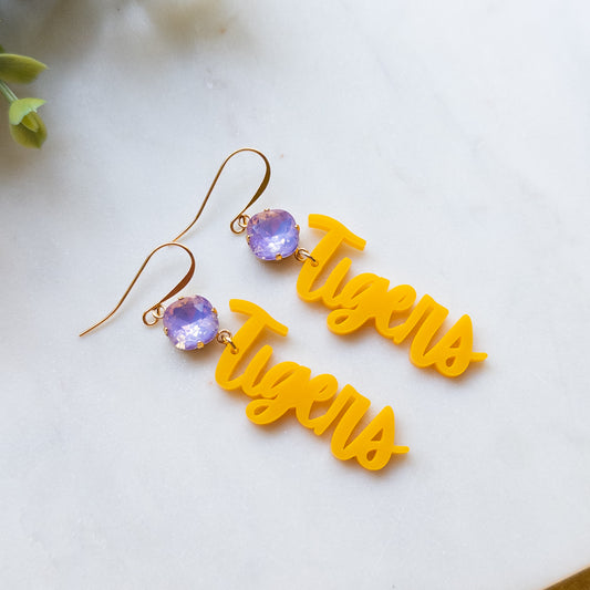 Yellow Acrylic Tigers w/Purple Stone