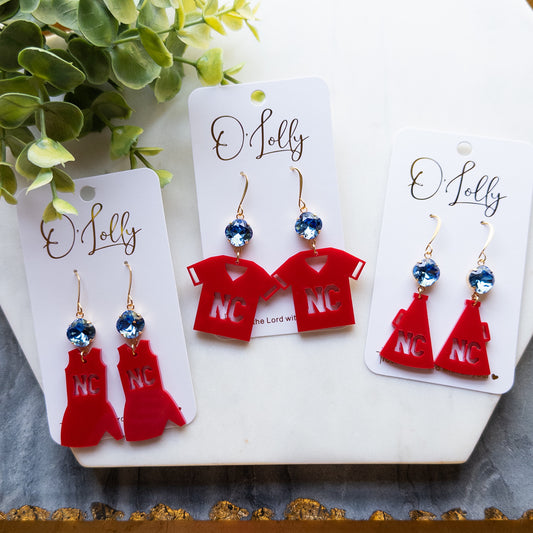NC Red/Blue Football Season Earrings