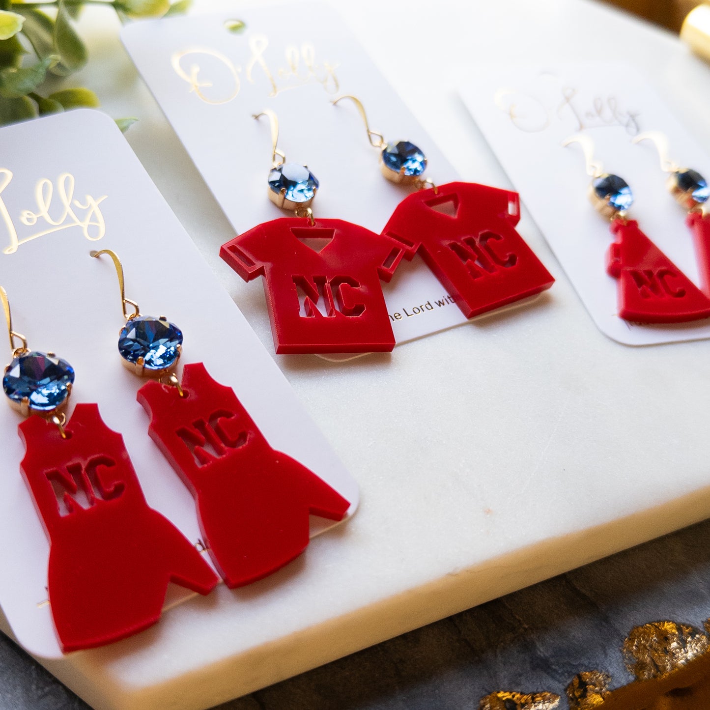 NC Red/Blue Football Season Earrings