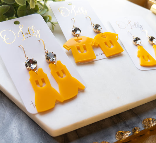 U Yellow/Charcoal Stone Football Season Earrings