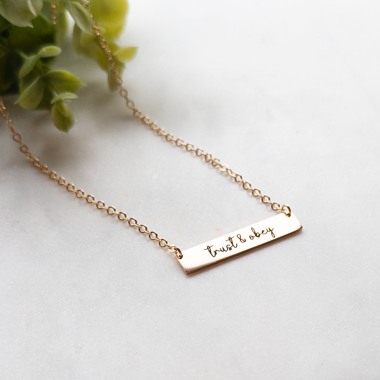 Trust & Obey Gold Bar Necklace