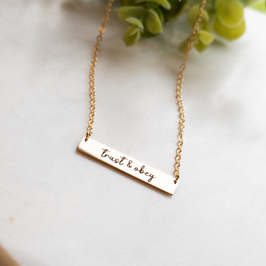 Trust & Obey Gold Bar Necklace
