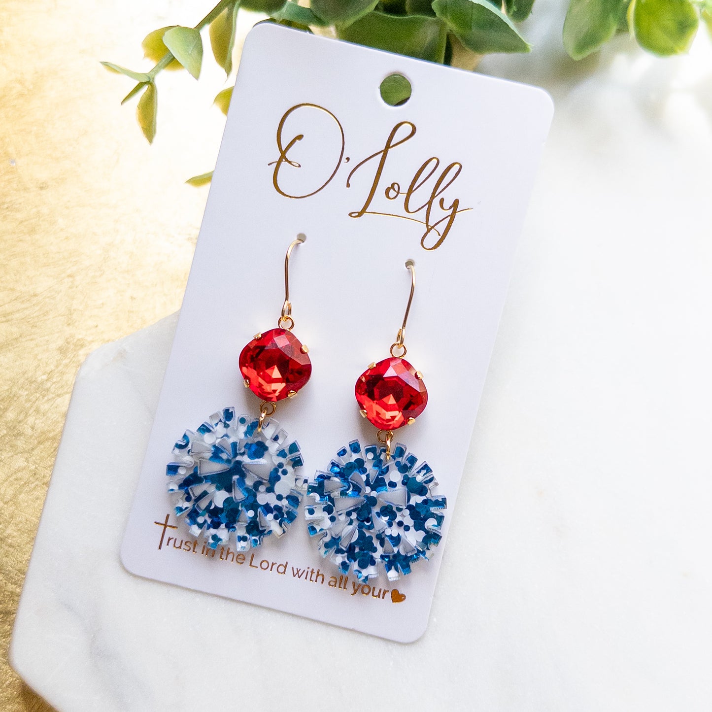 Red & Blue Pom Pom Earrings
