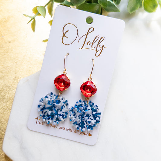 Red & Blue Pom Pom Earrings