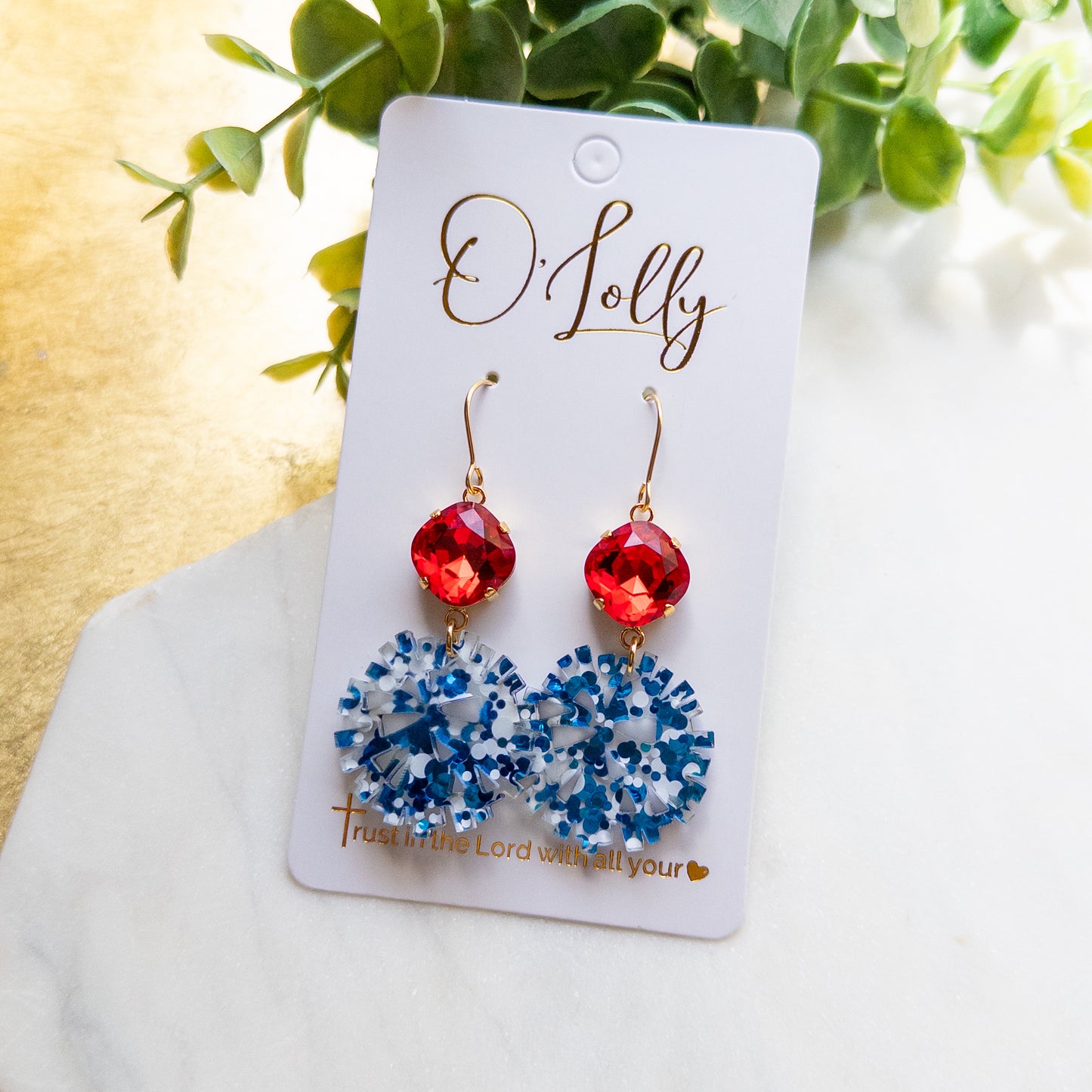 Red & Blue Pom Pom Earrings