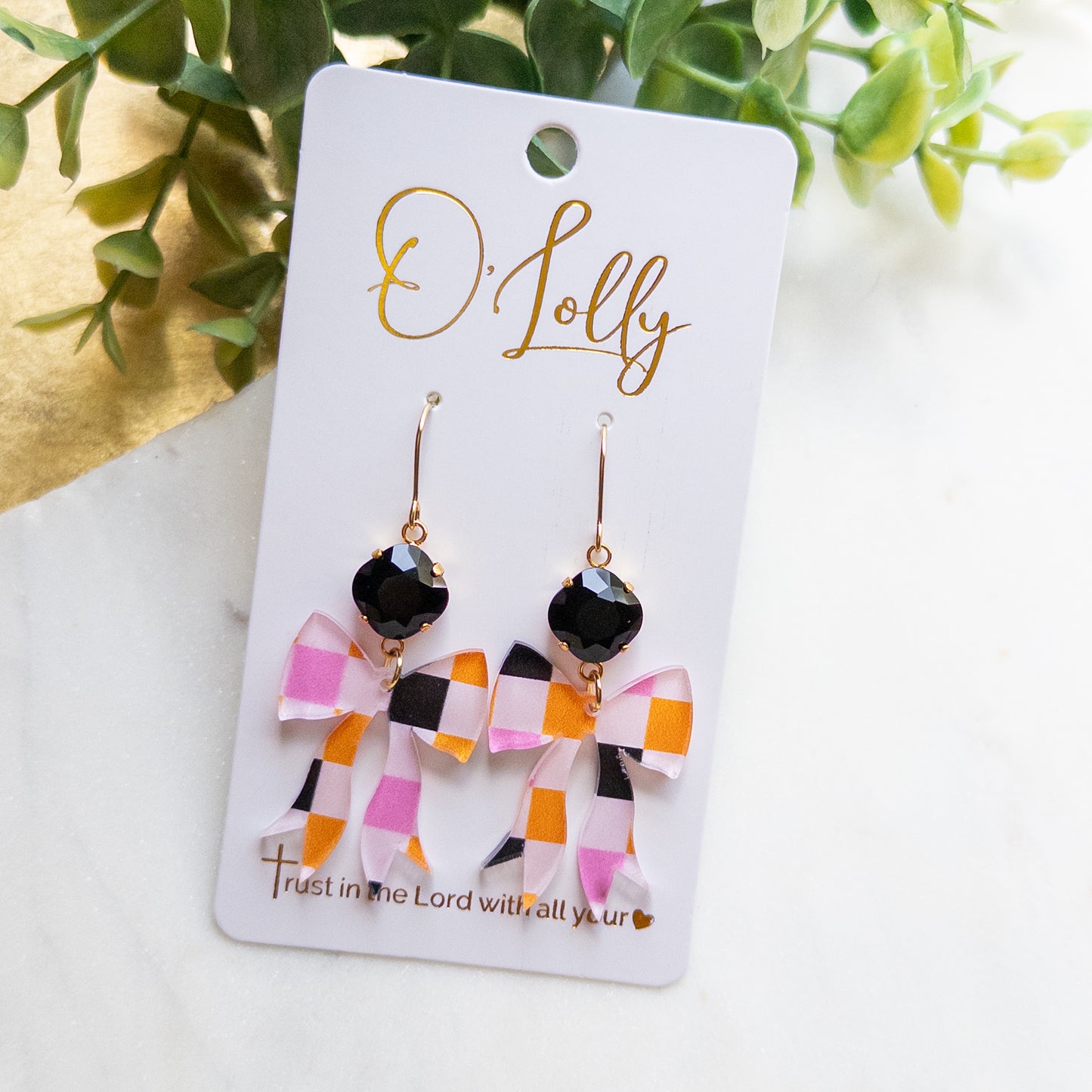 Halloween Checkered Bow Earrings