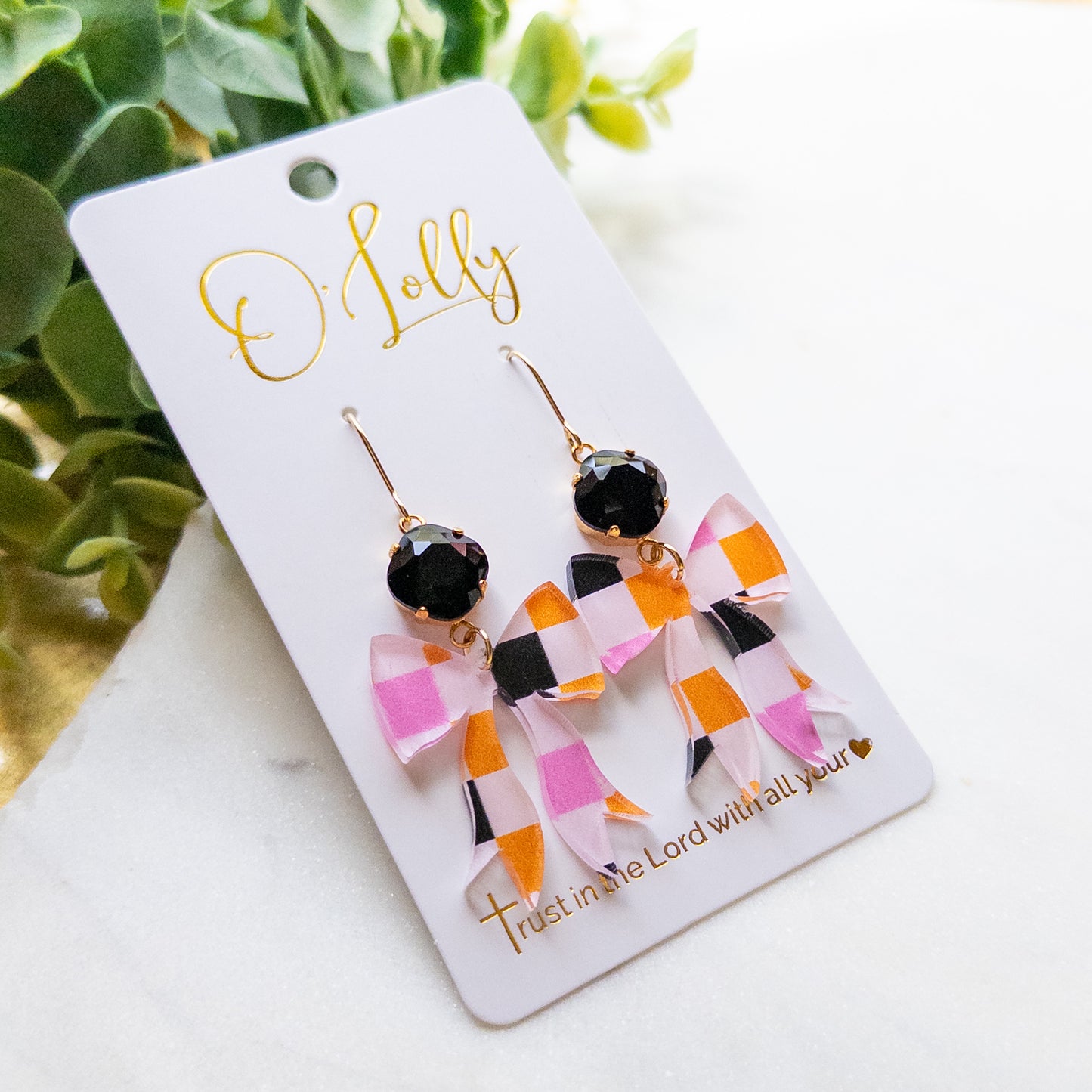 Halloween Checkered Bow Earrings