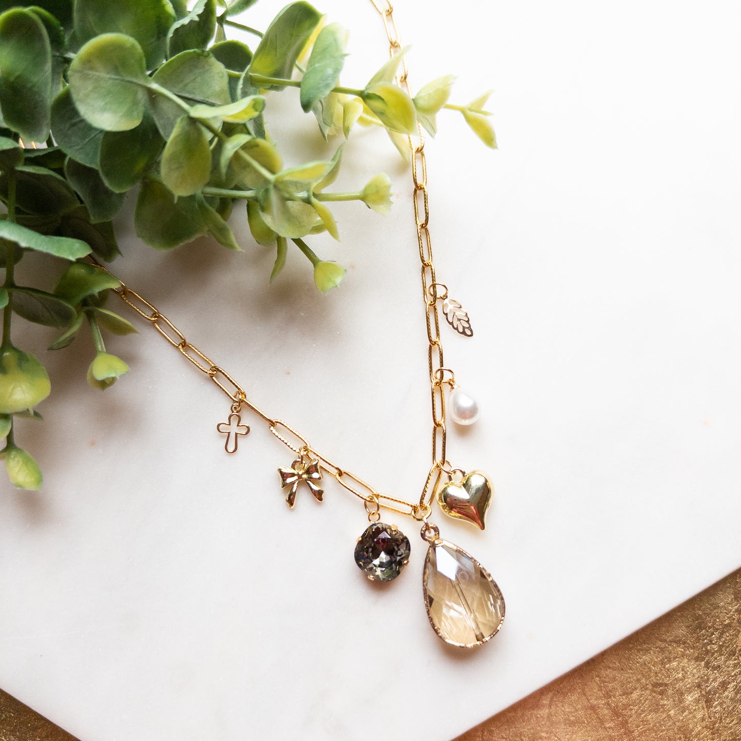 Glass Teardrop Charm Necklace