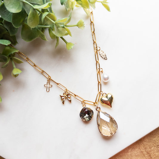 Glass Teardrop Charm Necklace