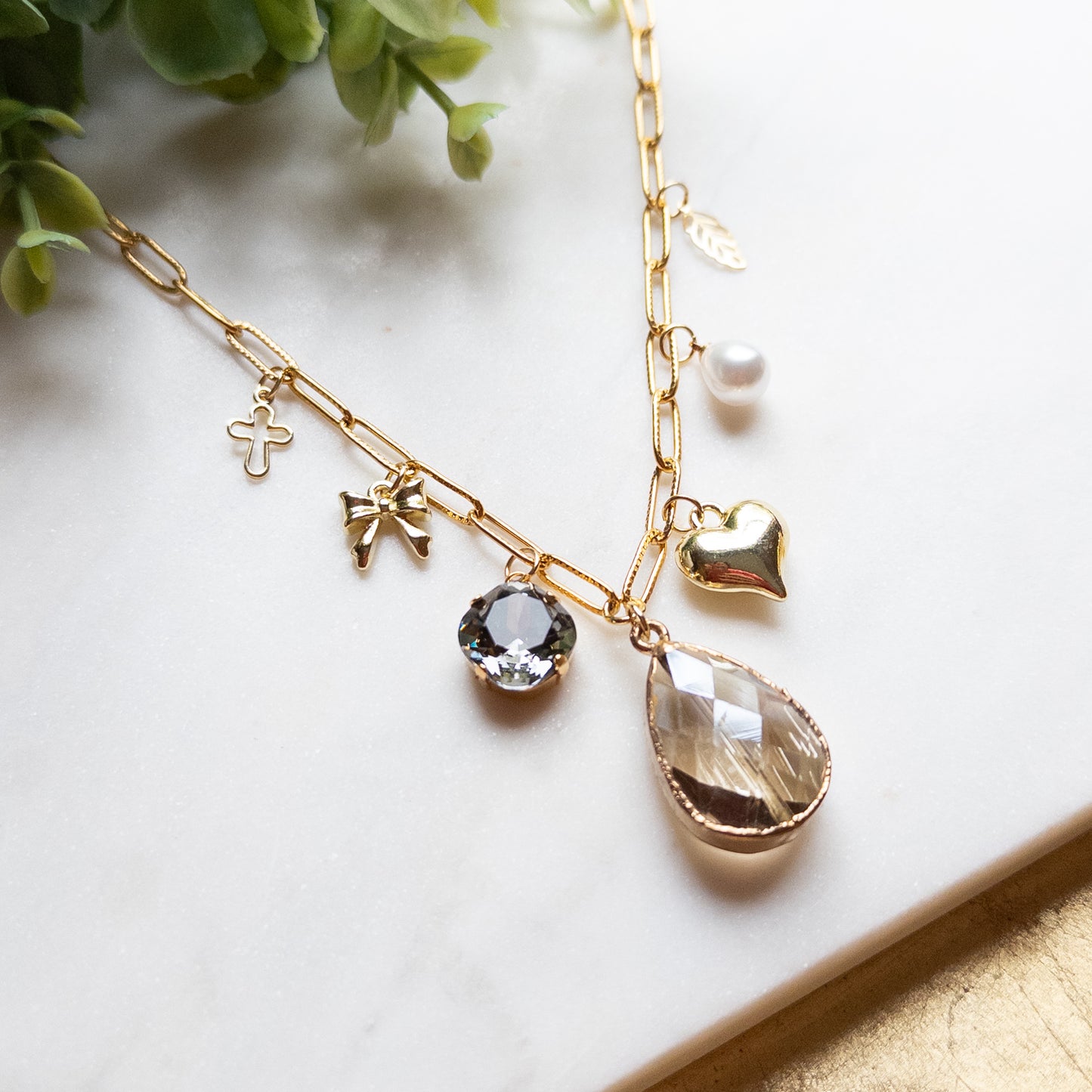Glass Teardrop Charm Necklace