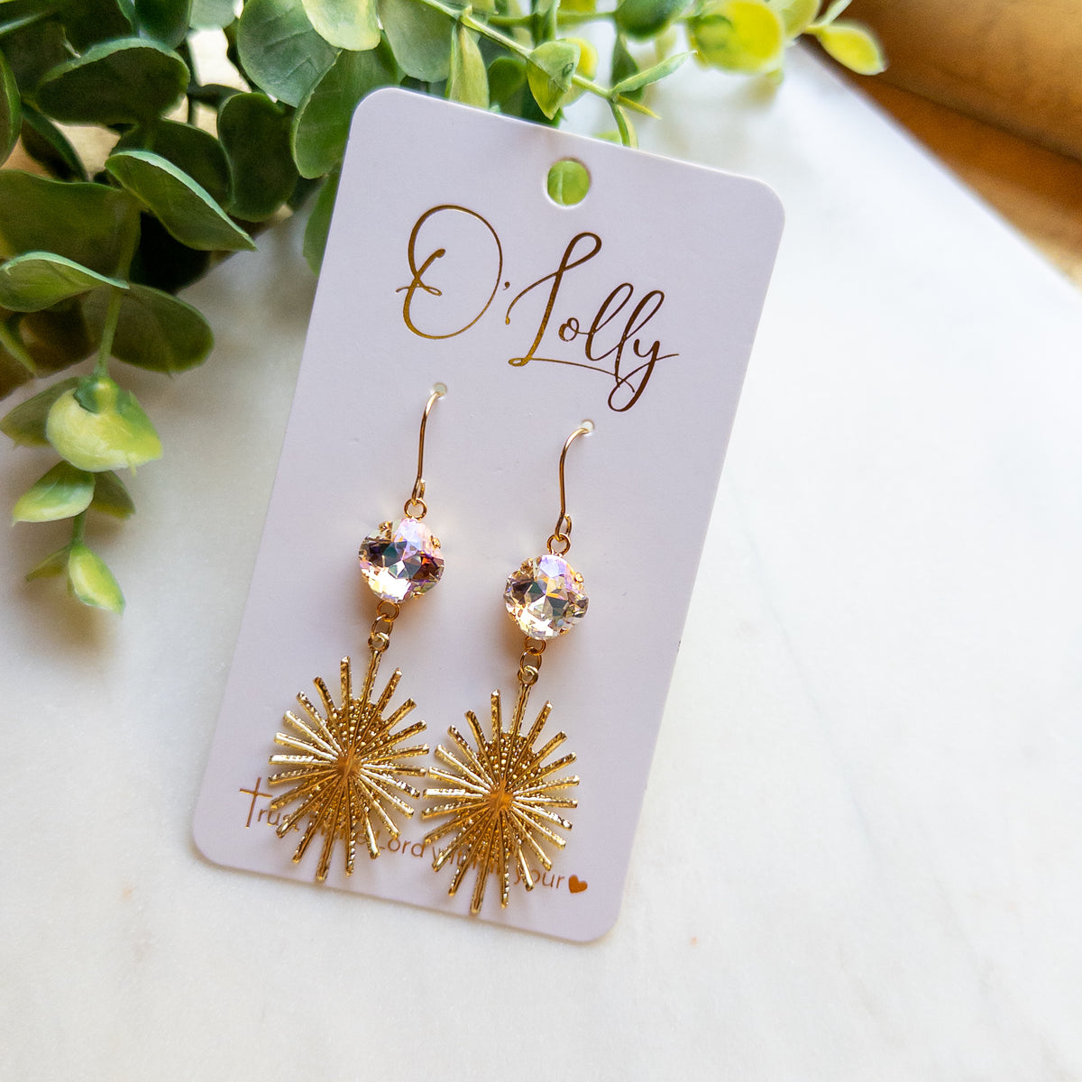 Gold Burst w/White Stone Earrings- "Elsa"