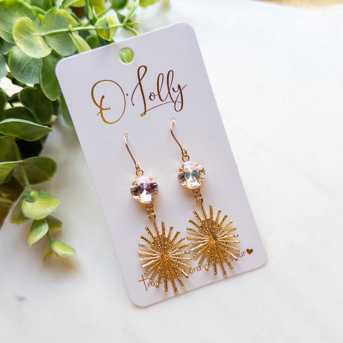 Gold Burst w/White Stone Earrings- "Elsa"
