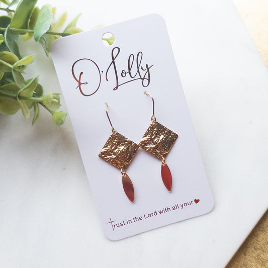 Textured Gold Square w/Leaf Dangle “Lori”