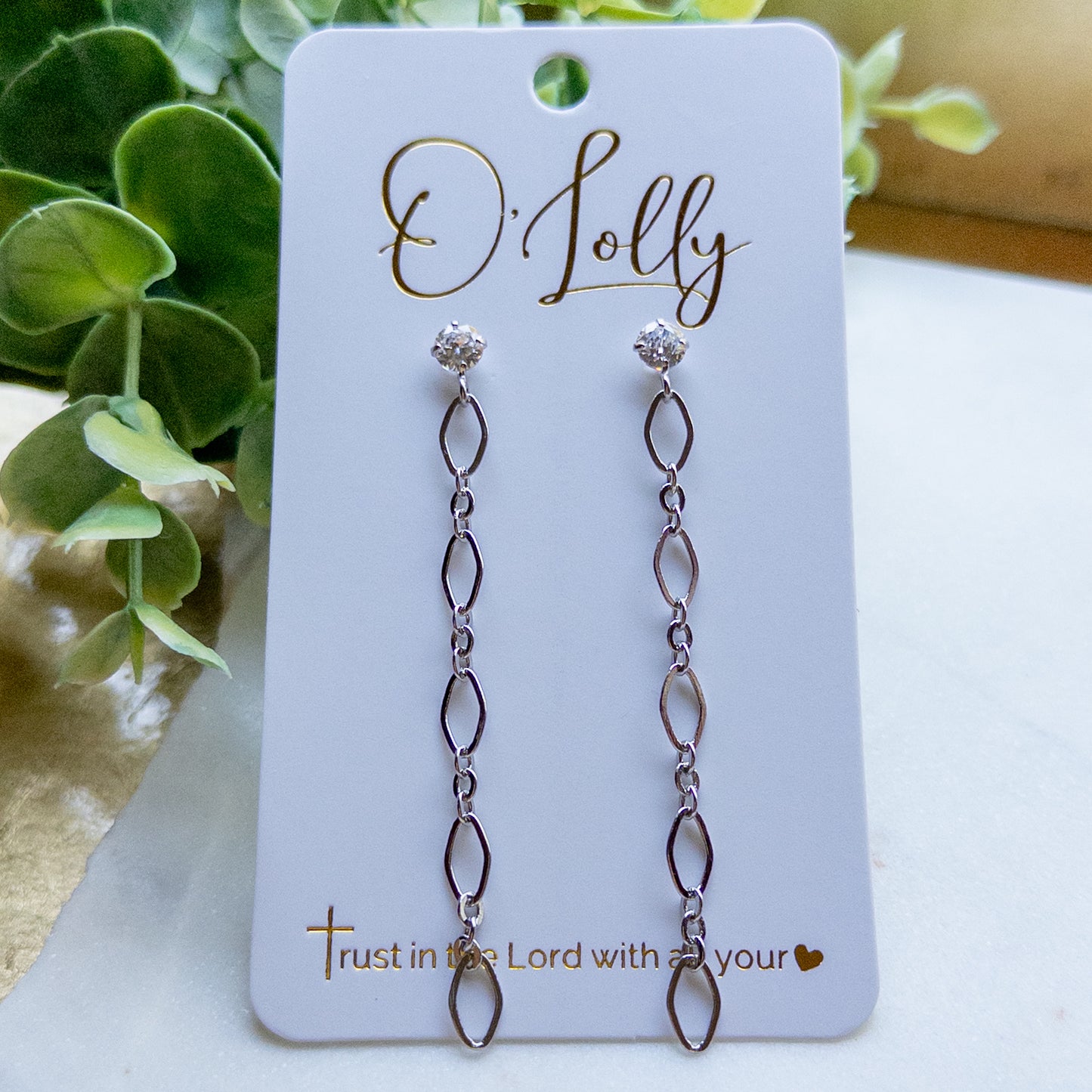 Silver Crystal Chain Earrings “Lacey”