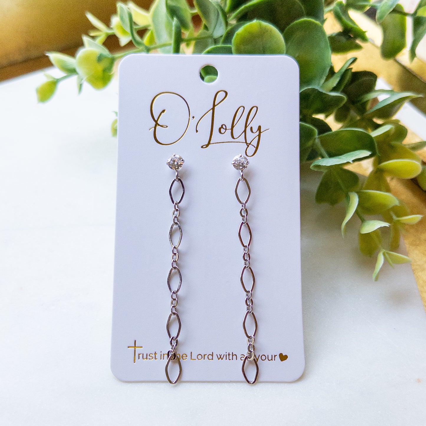Silver Crystal Chain Earrings “Lacey”