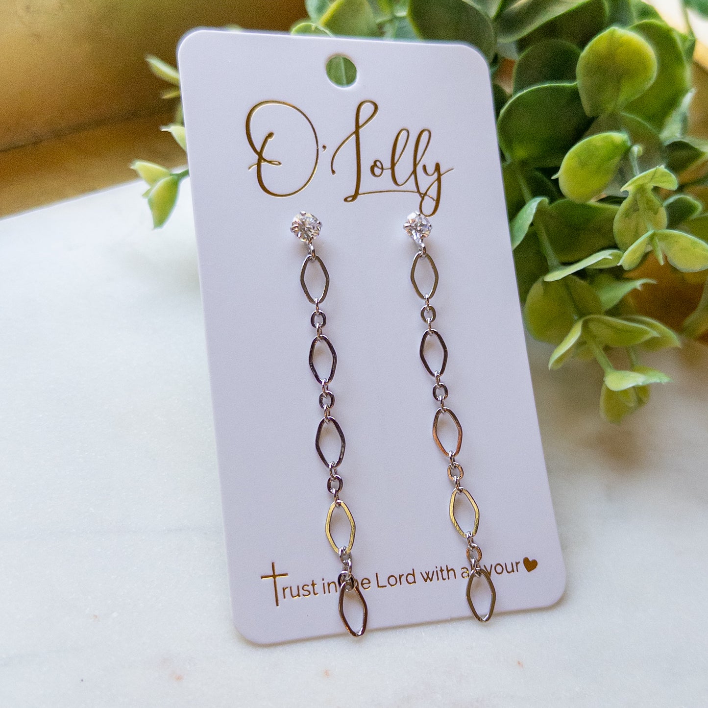 Silver Crystal Chain Earrings “Lacey”
