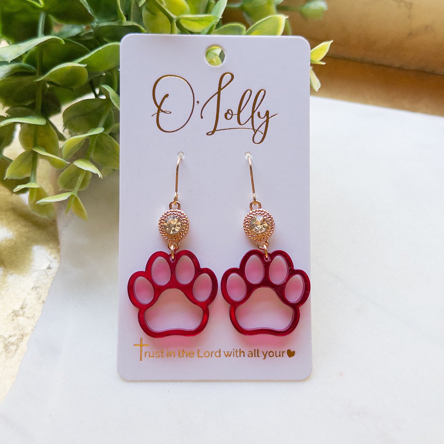 Burgundy Paw Print Earrings “Darby”