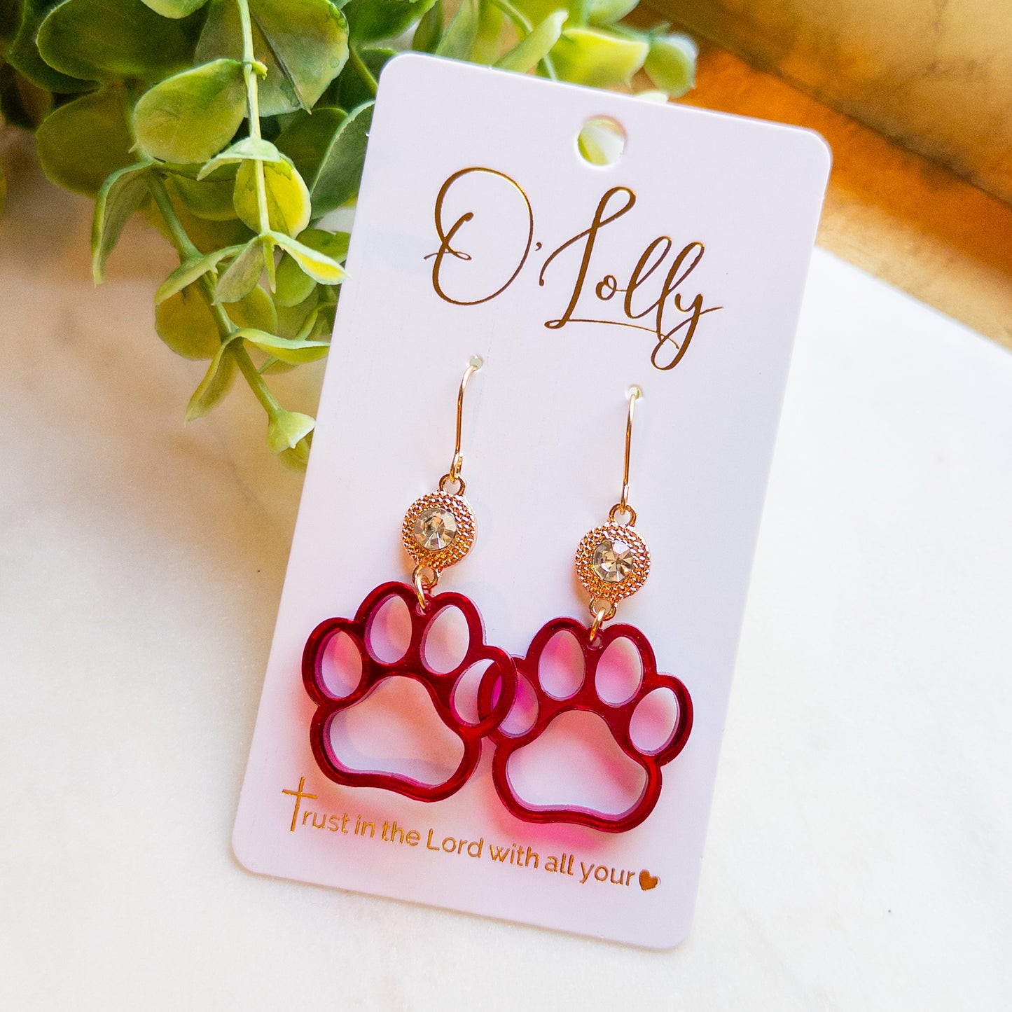 Burgundy Paw Print Earrings “Darby”