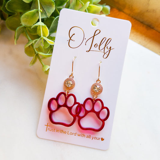 Burgundy Paw Print Earrings “Darby”
