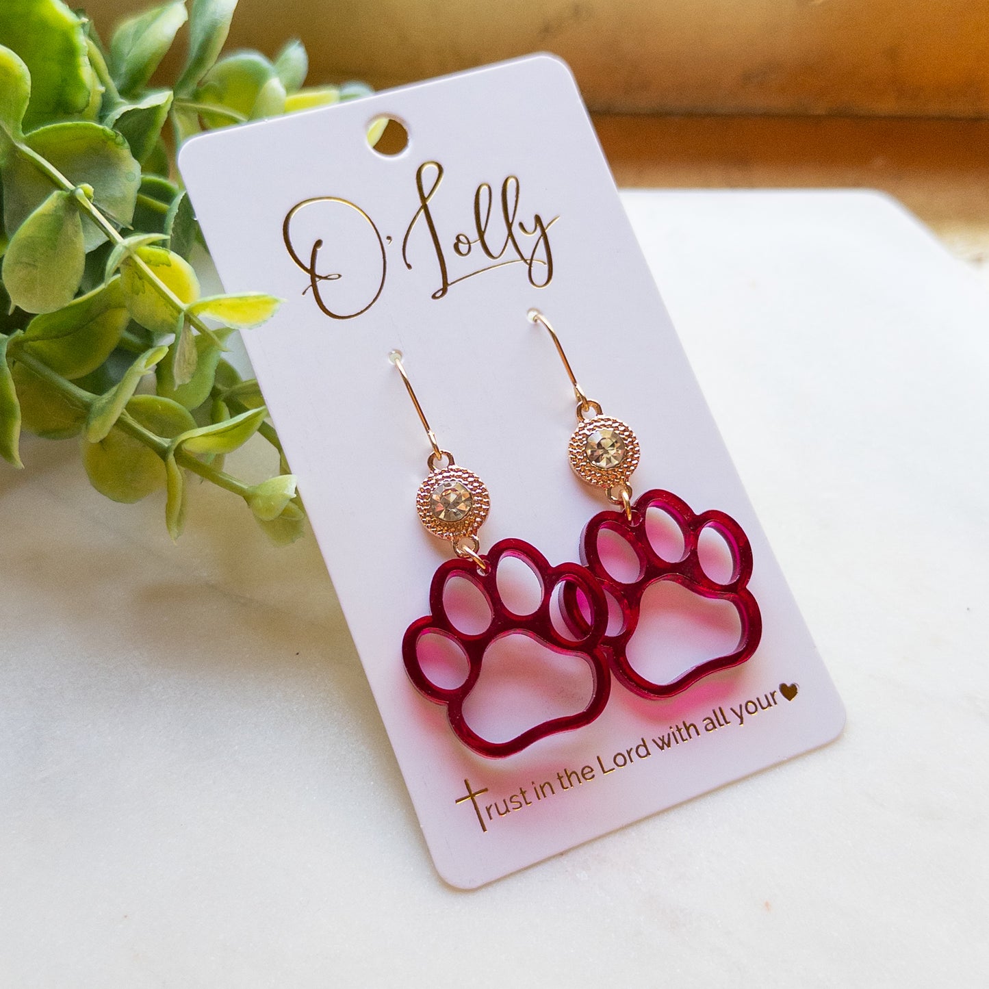 Burgundy Paw Print Earrings “Darby”