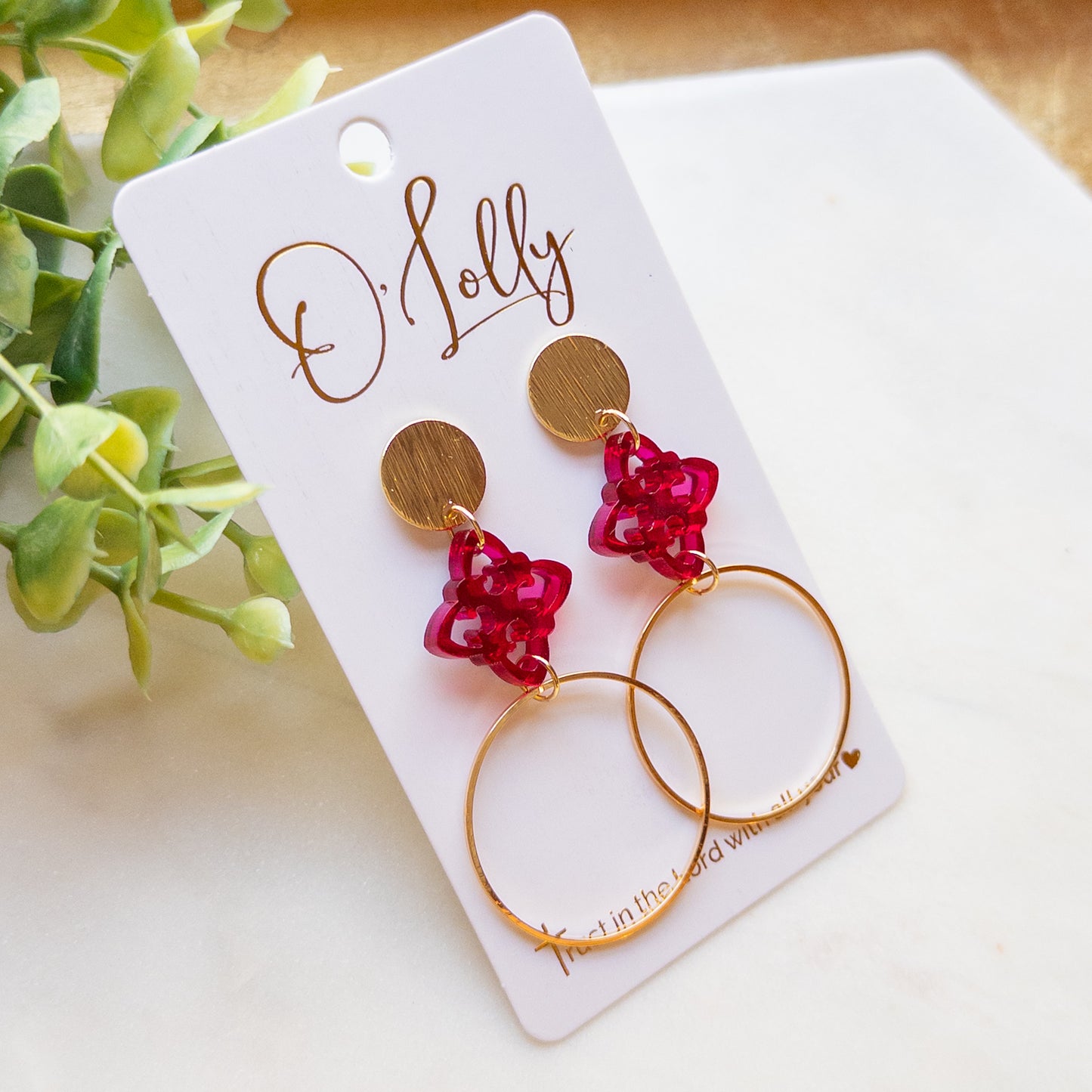 Burgundy & Gold Hoop Earrings “Cambria”