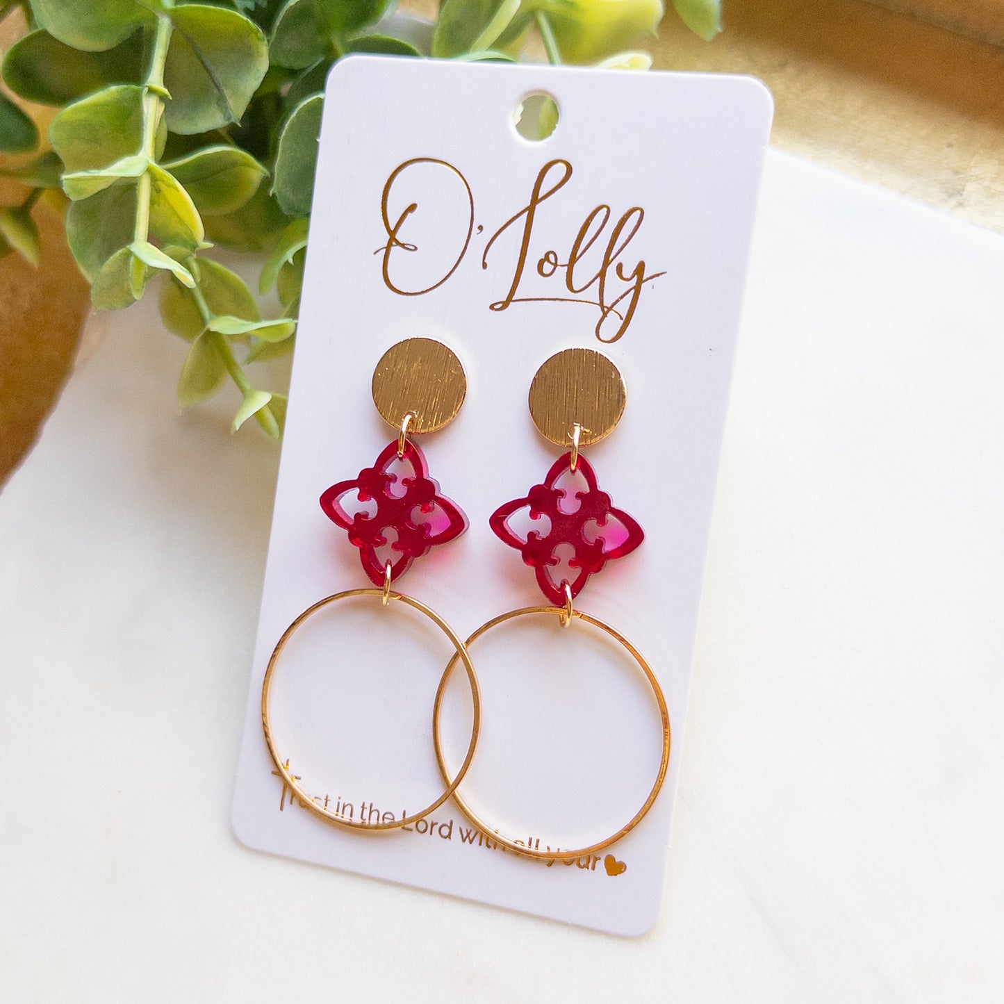 Burgundy & Gold Hoop Earrings “Cambria”