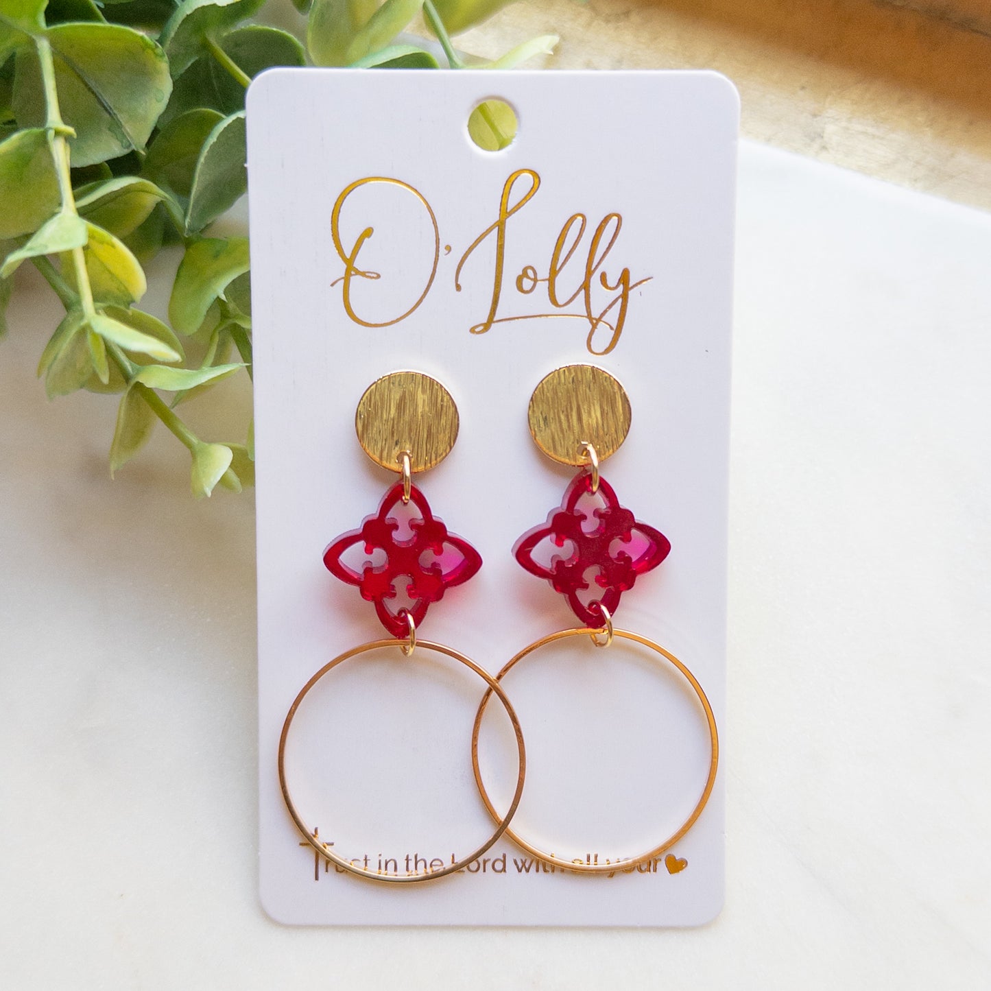 Burgundy & Gold Hoop Earrings “Cambria”