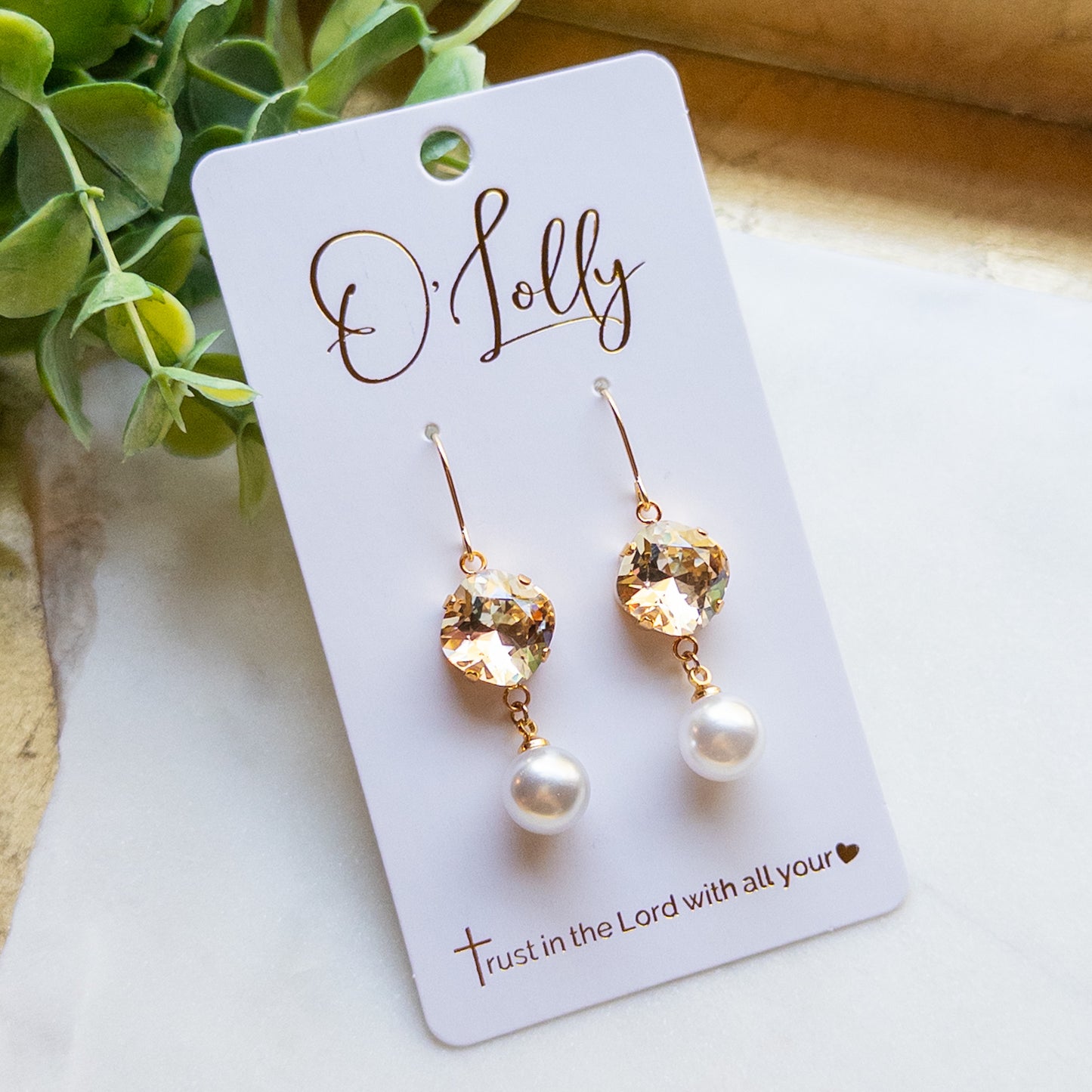 Champagne Crystal & Pearl Earrings “Teagan”