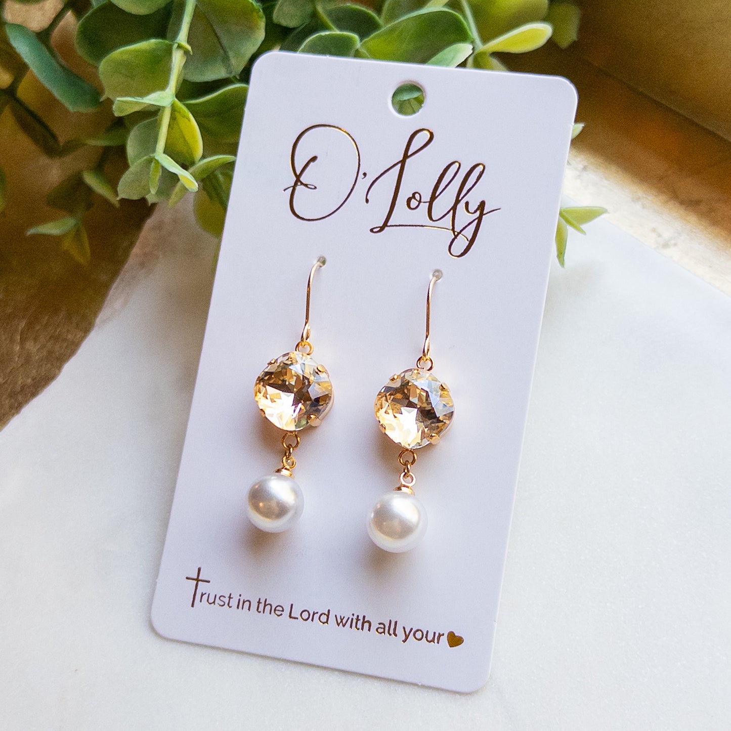 Champagne Crystal & Pearl Earrings “Teagan”
