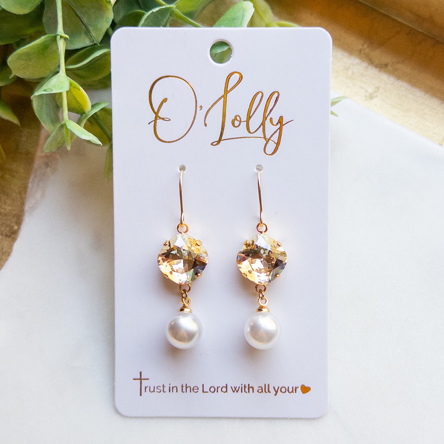 Champagne Crystal & Pearl Earrings “Teagan”